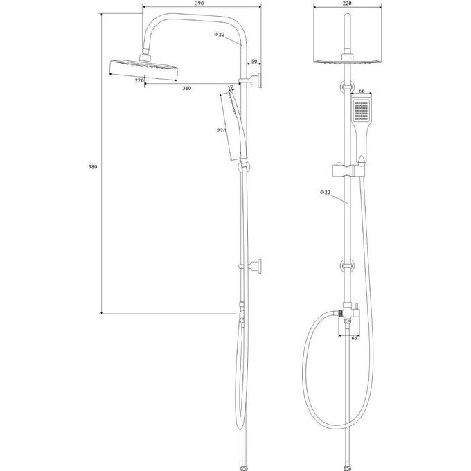 Душевая система Deante Neo Vero NBV 051K (без смесителя), фото 2