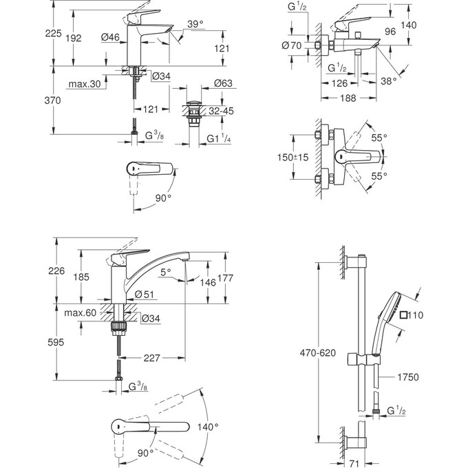 Комплект смесителей для ванной комнаты и кухни Grohe QuickFix Start ColdStart M-Size UA202301KE (23746002+24206002+26398001+31138002), фото 22