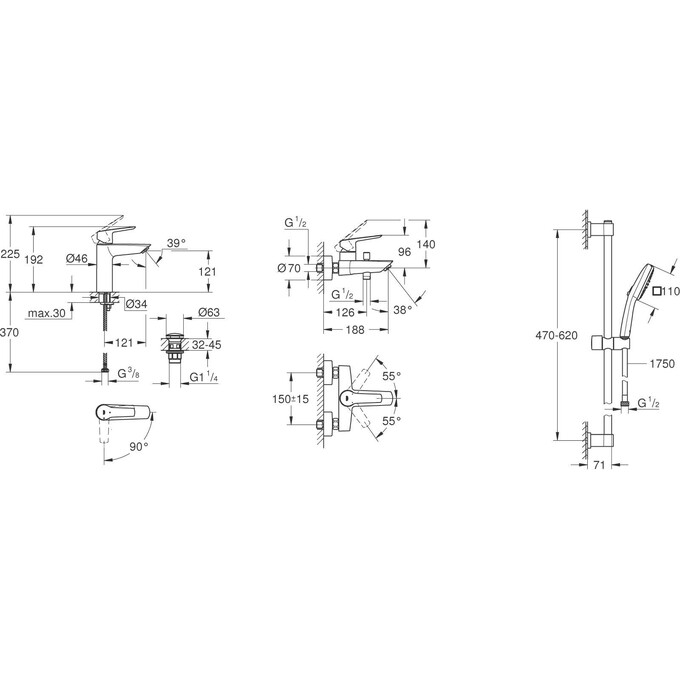 Комплект смесителей для ванной комнаты Grohe QuickFix Start ColdStart M-Size UA202301ME (23746002+24206002+26398001), фото 20