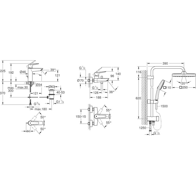 Комплект смесителей для ванной комнаты Grohe QuickFix Start M-Size UA202305RM (23455002+24206002+26698001), фото 20