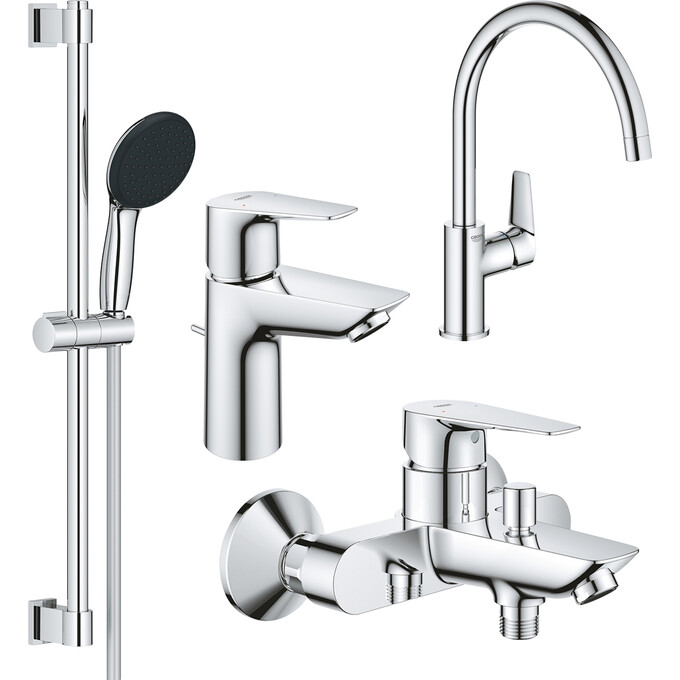 Комплект змішувачів для ванної кімнати та кухні Grohe QuickFix Start Edge S-Size UA202501SK (24196001+24198001+27942001+30529001), фото 