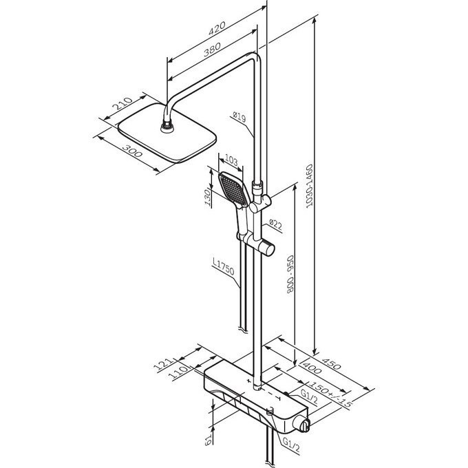 Душевая система с термостатом Am.Pm Func F078F200 (с полкой), Цвет производителя: хром, фото 15