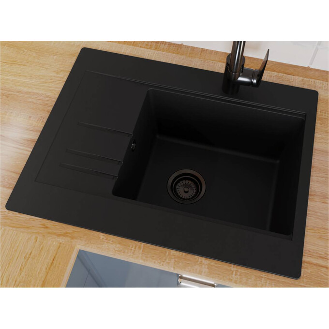 Мийка для кухні Miraggio Bodrum 650 Black Shine 0002300 (64x50, чорна, із сифоном), Доступні розміри: 65 x 50, Колір виробника: чорний, фото , изображение 4