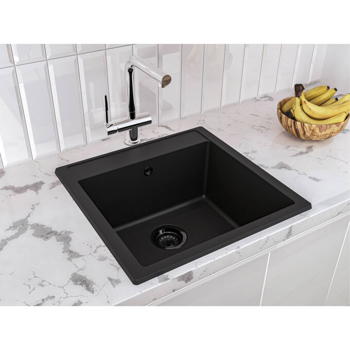 Мийка для кухні Miraggio Bodrum 510 Black Shine 0002245 (50x49, чорна, із сифоном), Доступні розміри: 51 x 50, Колір виробника: чорний, фото , изображение 2