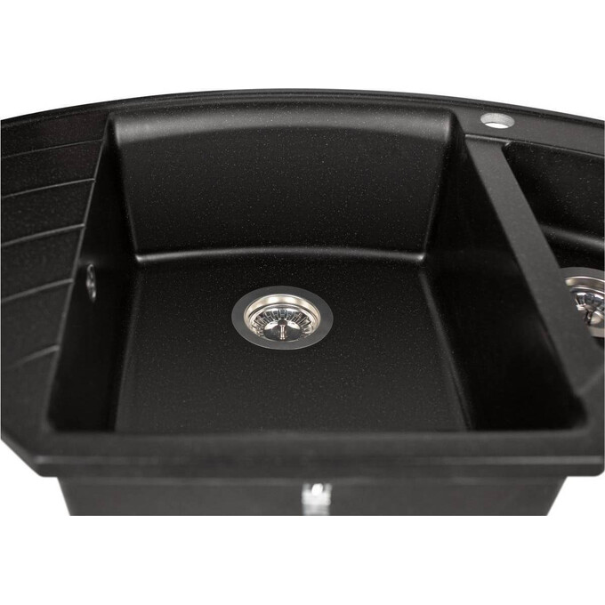 Мийка для кухні Miraggio Europe Black Shine 0002562 (110x57, чорна, із фруктівницею, із сифоном), Колір виробника: чорний, фото , изображение 4