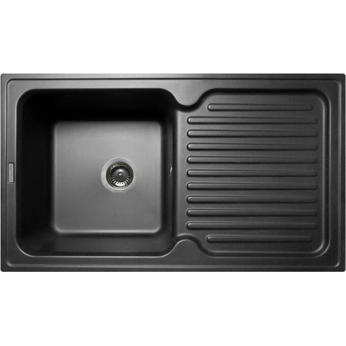 Мийка для кухні Miraggio Orlean Black Shine 0002278 (86x49 см, чорна, з сифоном), Технологія виробництва: Mirastone, Колір виробника: чорний, фото 