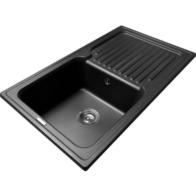 Мийка для кухні Miraggio Orlean Black Shine 0002278 (86x49 см, чорна, з сифоном), Технологія виробництва: Mirastone, Колір виробника: чорний, фото , изображение 2