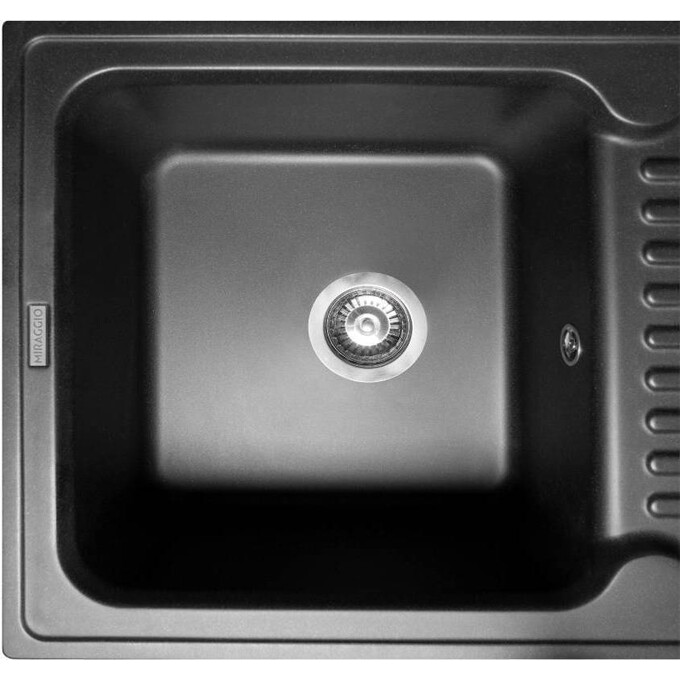 Мийка для кухні Miraggio Orlean Black Shine 0002278 (86x49 см, чорна, з сифоном), Технологія виробництва: Mirastone, Колір виробника: чорний, фото , изображение 3