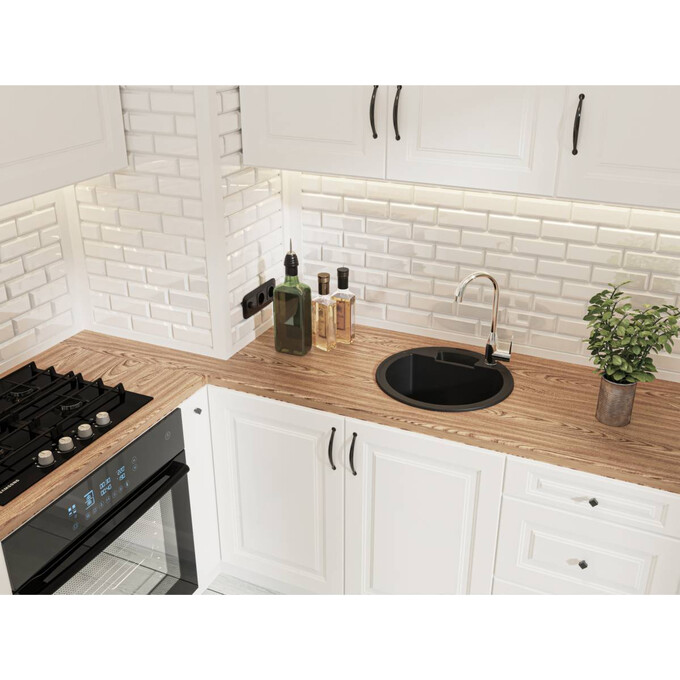 Мийка для кухні Miraggio Valencia Black Shine 0002424 (44x44 см, чорна, з сифоном), Колір виробника: чорний, фото , изображение 2