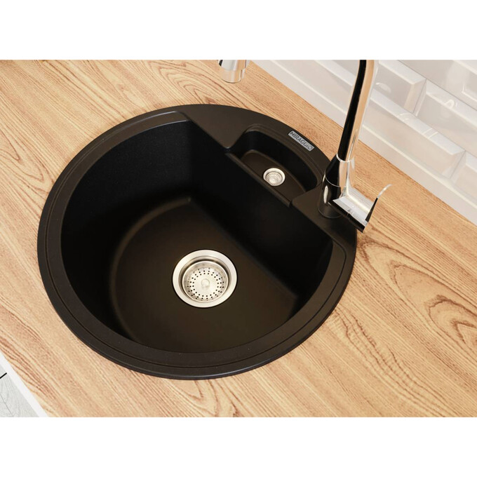Мийка для кухні Miraggio Valencia Black Shine 0002424 (44x44 см, чорна, з сифоном), Колір виробника: чорний, фото , изображение 3