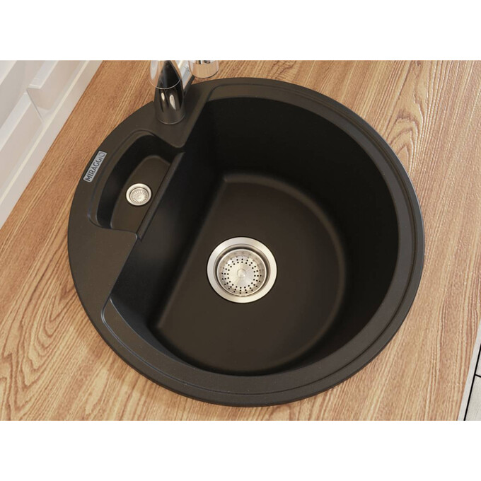 Мийка для кухні Miraggio Valencia Black Shine 0002424 (44x44 см, чорна, з сифоном), Колір виробника: чорний, фото , изображение 4
