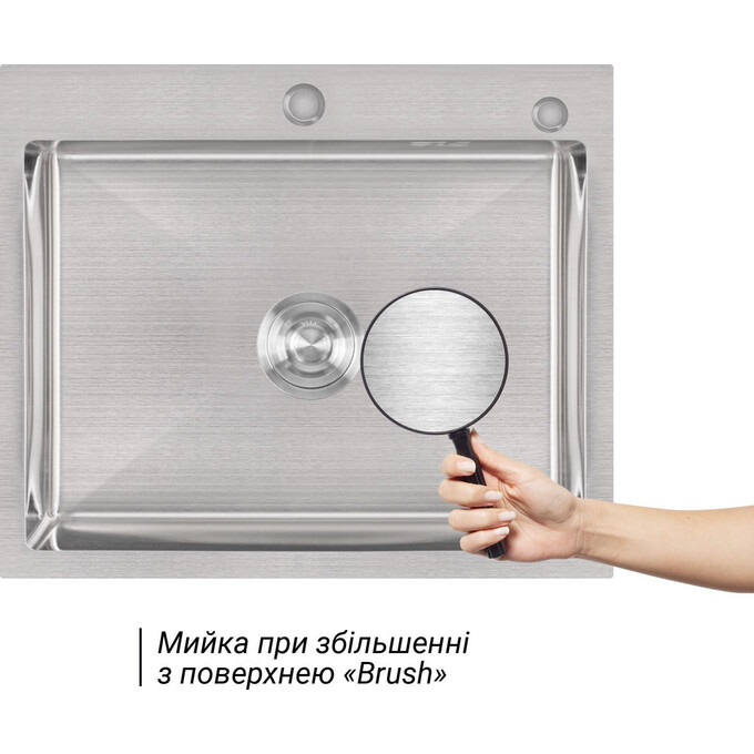 Мойка для кухни Lidz Handmade H6050 Brush (LDH6050BRU35371, 60x50 см, брашированная, 3.0/0.8 мм, с сифоном и дозатором), фото 2