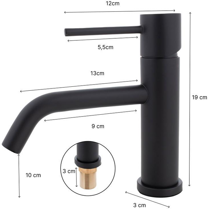 Змішувач для раковини Yoka Moli 24 Black BU.MOLI-24-BLK (чорний матовий), фото , изображение 8