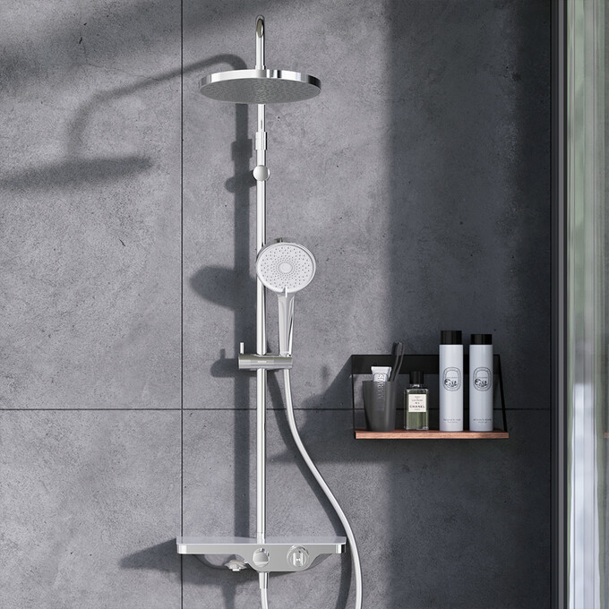 Душевая система с термостатом Damixa Apollo 947760000 (с полкой и изливом), Цвет производителя: хром, фото 3