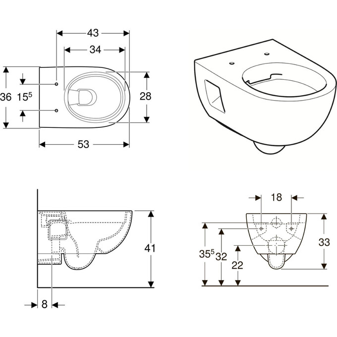 Безобідковий підвісний унітаз Geberit Selnova 501.545.01.1 (без сидіння), фото , изображение 3