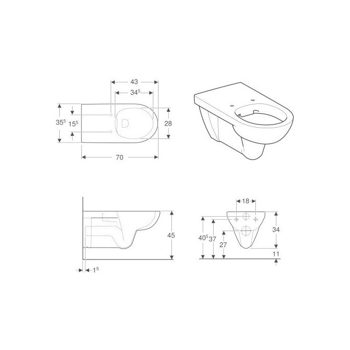 Безободковый подвесной унитаз Geberit Selnova Comfort 501.046.00.7 (без сидения), фото 2