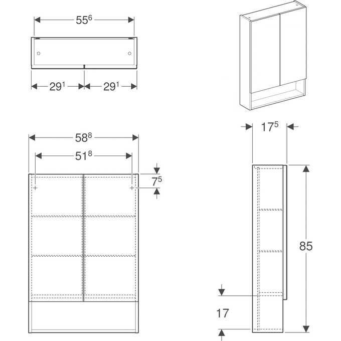 Зеркальный шкаф Geberit Selnova Square 501.264.00.1 (59x85 см, белый глянцевый, распашной), Доступные размеры: 59 x 85, Цвет производителя: белый глянец, фото 2