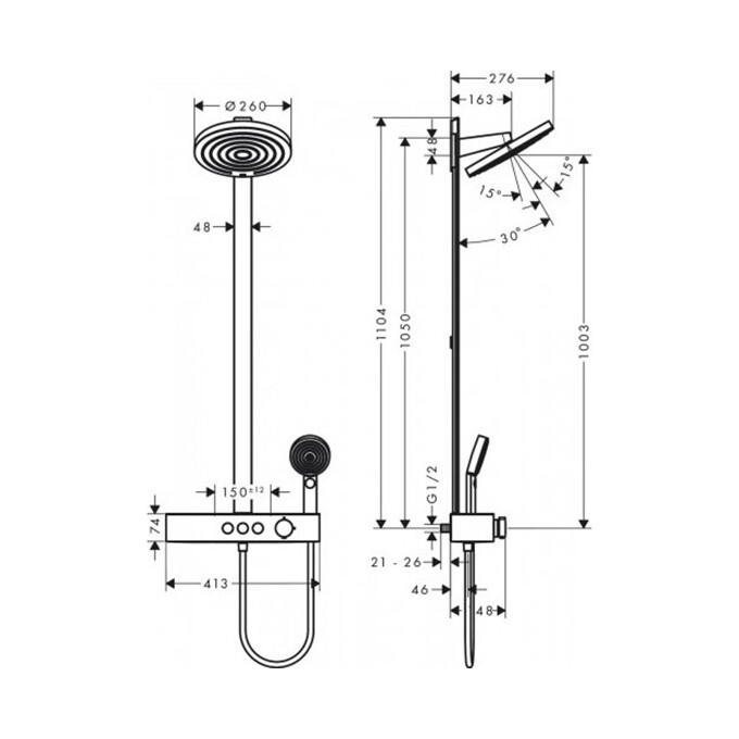 Душевая система с термостатом Hansgrohe Pulsify Showerpipe Black Matt 24240670 (черная матовая, с полочкой), Цвет производителя: черный матовый, фото 3