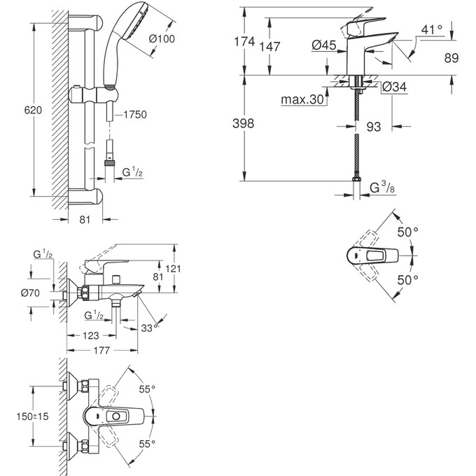 Набір змішувачів для ванни 3 в 1 Grohe BauLoop New S-Size UA123214S0 (23337001+23603001+27598001), фото , изображение 11