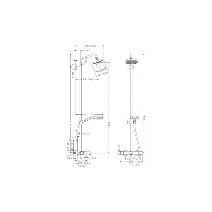 Душевая система с термостатом Hansgrohe Croma 100 Showerpipe Chrome 27143000, фото 2