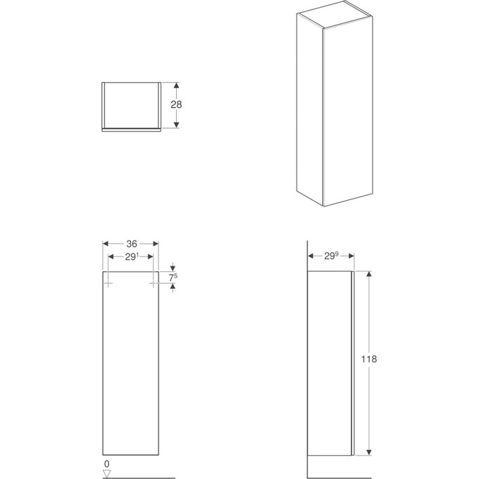Пенал в ванную Geberit Smyle White 500.361.00.1 (36 см, белый глянцевый, подвесной), фото 2