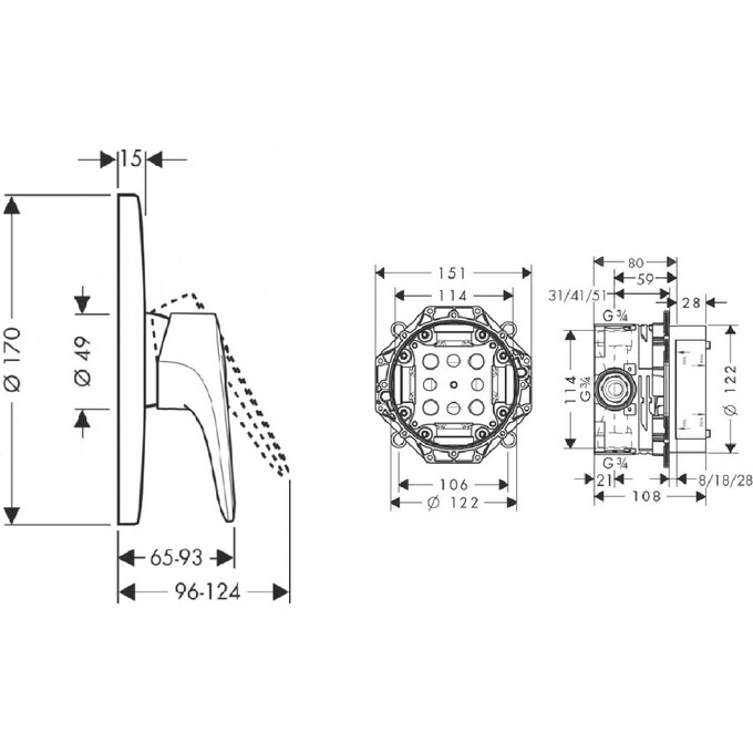 Смеситель скрытого монтажа для душа Hansgrohe  Metropol E 14675090+01800180 (внутренняя часть в комплекте), фото 3