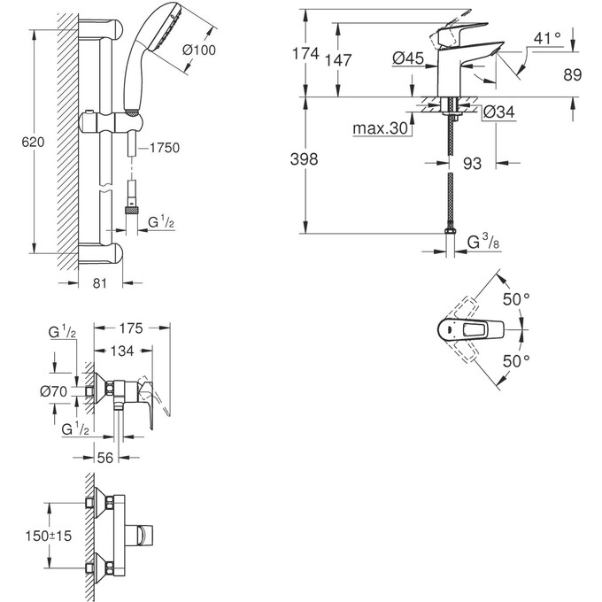 Набір змішувачів для душу 3 в 1 Grohe BauLoop New S-Size (UA) (23337001+23634001+27598001), фото , изображение 11
