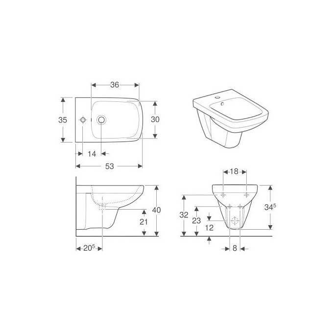 Биде подвесное Geberit Selnova Square 500.271.01.5, фото 3