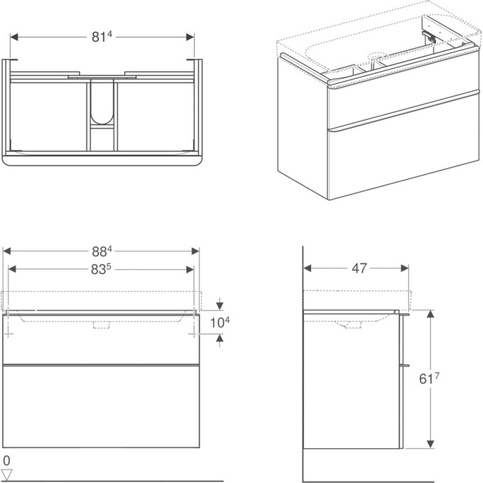 Подвесная тумба Geberit Smyle 500.354.00.1 (88 см, белая глянцевая, подвесная), Доступные размеры: 88, Цвет производителя: белый глянец, фото 2
