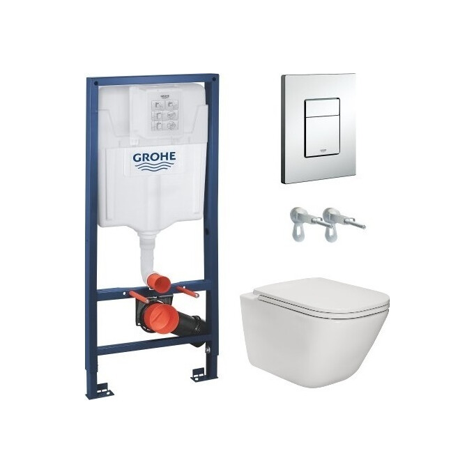 Комплект унитаз с инсталляцией 3 в 1: подвесной унитаз с сиденьем Roca Gap A34H470000 + инсталляция Grohe Rapid SL 38772001 + клавиша, фото 