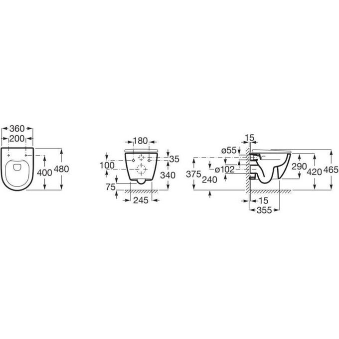 Безобідковий підвісний унітаз Roca Ona A34H689000 (з сидінням), фото , изображение 3