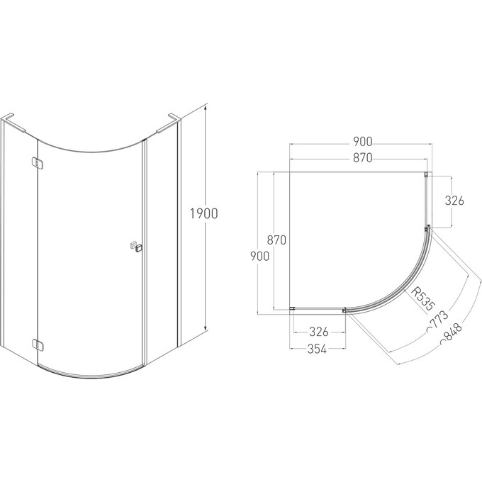 Душевая кабина Volle Benita Left 1017.114600L (90x90 см, стекло прозрачное, профиль хром), Доступные размеры: 90 x 90 L, Цвет производителя: хром, фото 3