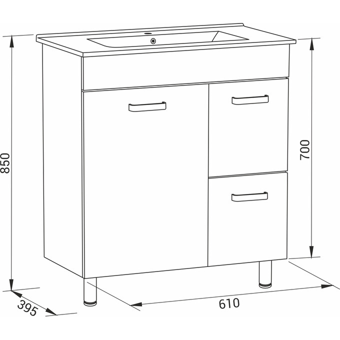Тумба RJ Fly-L с умывальником RJ Jenor RJFU086-4160WHSET (RJFU086-4160WH+RZJ610, 61 см, белая глянцевая, напольная), фото 2
