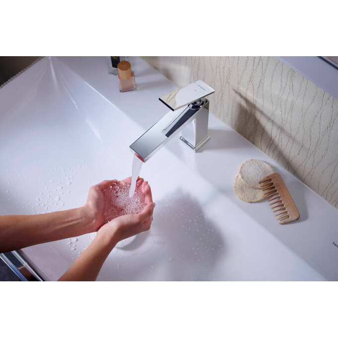 Змішувач для умивальника Hansgrohe Tecturis E Chrome 73010000 (з каскадним виливом та донним клапаном), Колір виробника: хром, фото , изображение 2