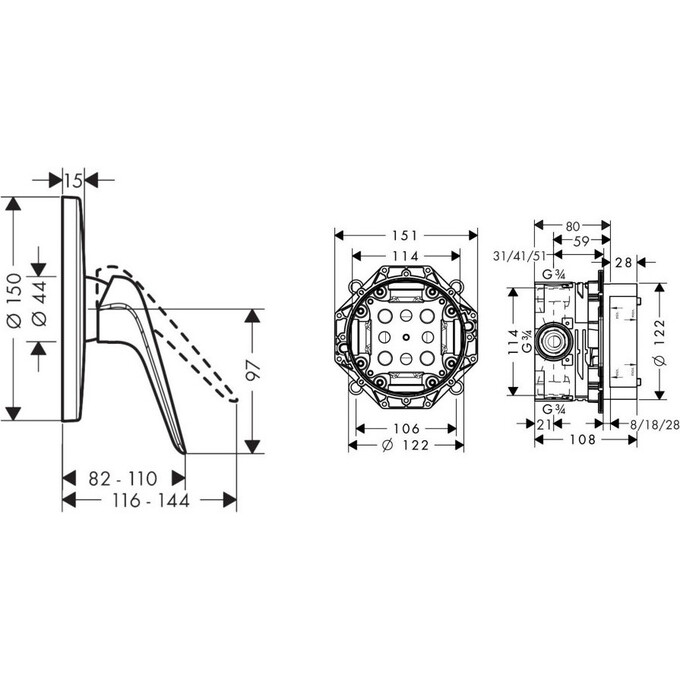 Смеситель скрытого монтажа для душа Hansgrohe Novus 71065000+01800180 (внутренняя часть в комплекте), фото 2