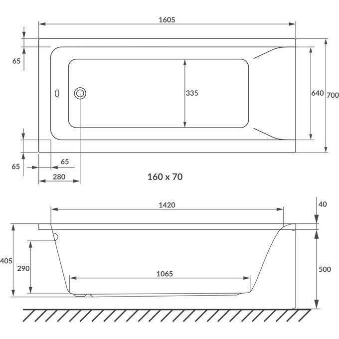 Акриловая ванна Volle Solo 1210.001670 (160x70 см), Доступные размеры: 160 x 70, фото 2