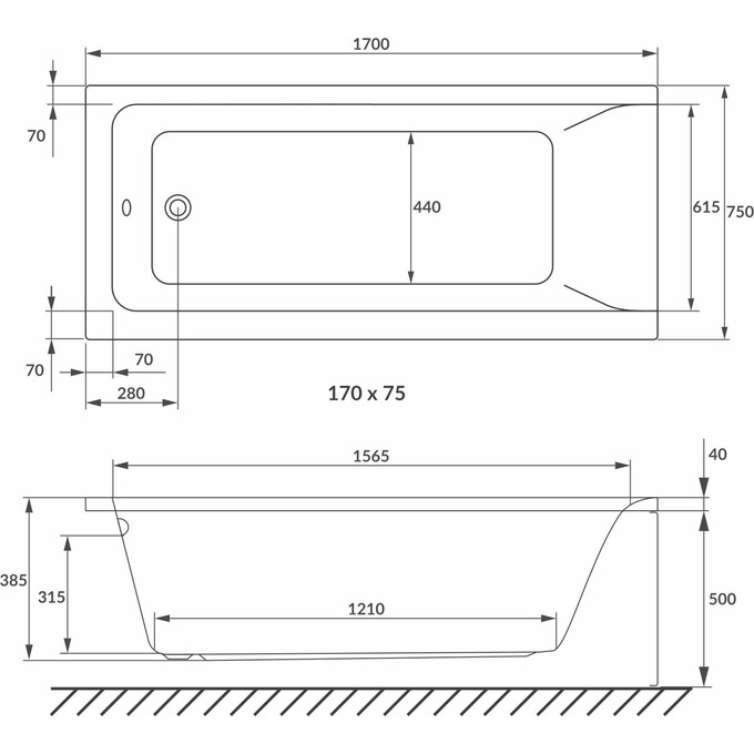Акриловая ванна Volle Solo 1210.001775 (170x75 см), Доступные размеры: 170 x 75, фото 2