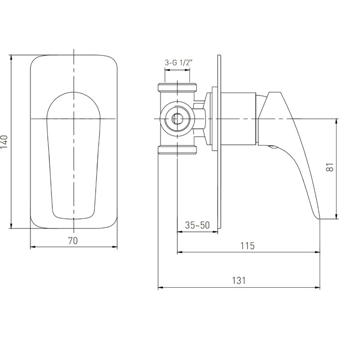 Змішувач прихованого монтажу для душу Volle Orlando Chrome 1525.100201 (внутрішня частина в комплекті), фото , изображение 2
