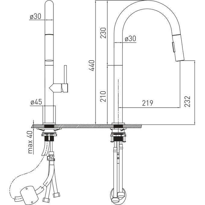 Смеситель для кухни Volle Bravo Black Matt 1500.110304 (черный матовый, с выдвижной лейкой), Цвет производителя: черный матовый, фото 2