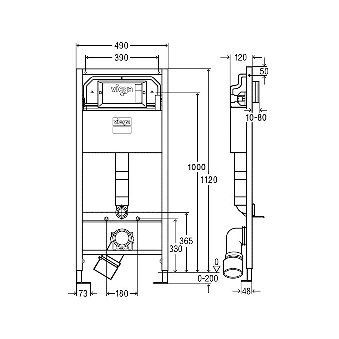 Инсталляция для унитаза 3 в 1 Viega Prevista Dry 771973+678630+773717 (с клавишей смыва и креплением к стене), Цвет производителя: хром, фото 6
