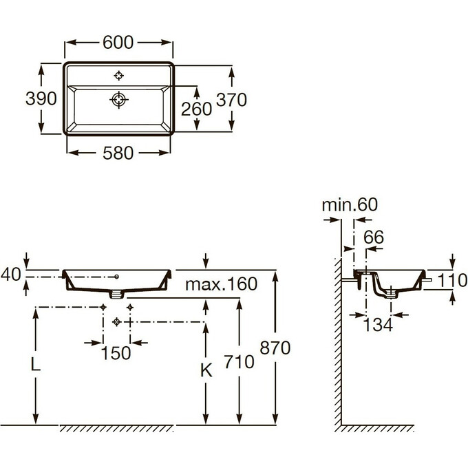 Умивальник Roca Gap A3270YA000 (60x39 см), Доступні розміри: 60 x 39, фото , изображение 2