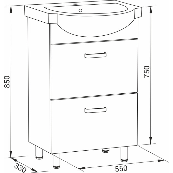 Тумба RJ Toft-L з умивальником Kolo Freja RJFU026-0155WHSET (RJFU026-0155WH+L71955000, 55 см, біла глянсова, підлогова), Доступні розміри: 55, Колір виробника: білий глянець, фото , изображение 2
