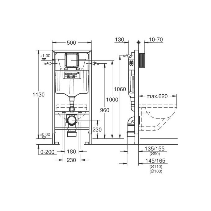 Комплект унитаз с инсталляцией 3 в 1: подвесной унитаз с сиденьем Roca Gap A34H470000 + инсталляция Grohe Rapid SL 38772001 + клавиша, фото 2