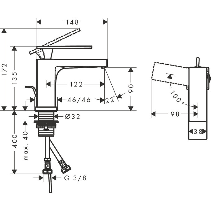 Змішувач для умивальника Hansgrohe Tecturis E Chrome 73002000 (з каскадним виливом та донним клапаном), Колір виробника: хром, фото , изображение 2