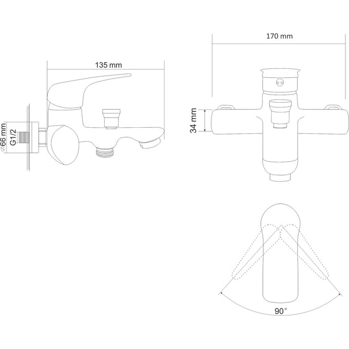 Смеситель для ванны Rj Flora Chrome RBZ072-3 (с лейкой и шлангом), фото 3