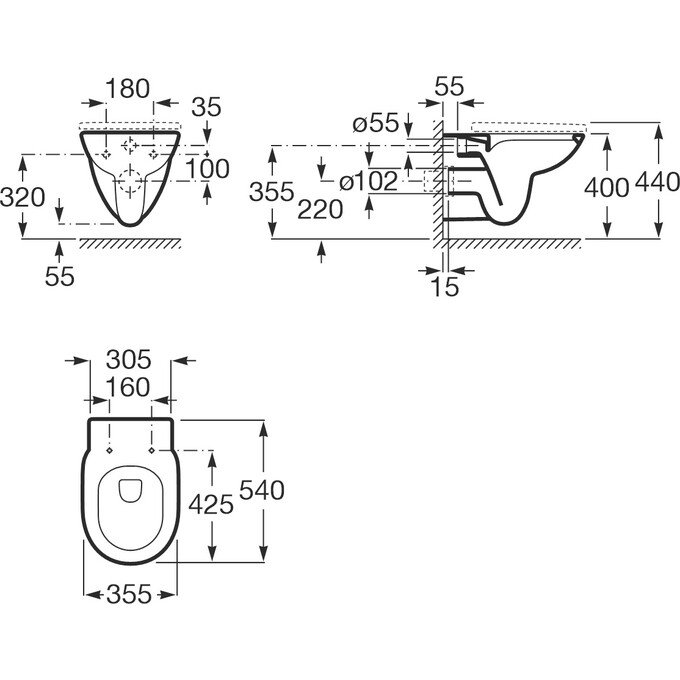 Безободковый подвесной унитаз Roca Debba A34H992000 (c сиденьем), фото 3