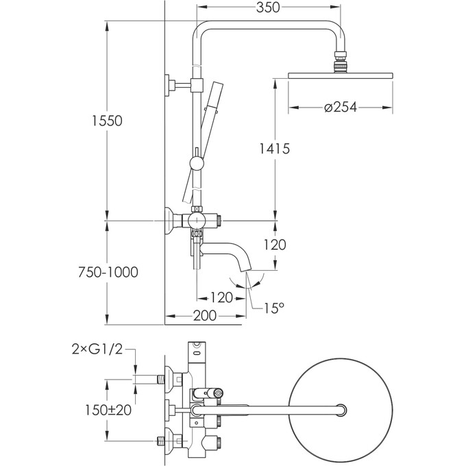 Душевая система с термостатом Imprese Smart Click Black Matt ZMK101901210 (черная матовая, с изливом), Цвет производителя: черный матовый, фото 2