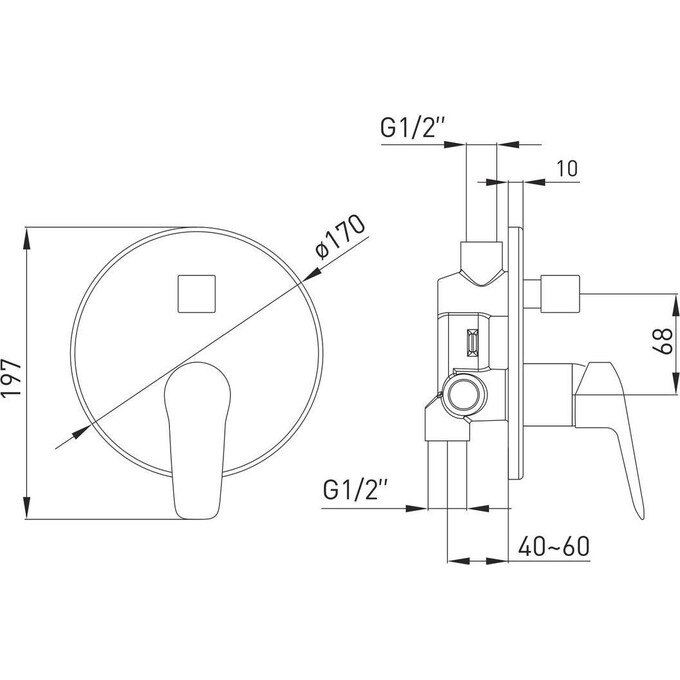 Змішувач прихованого монтажу для ванни Volle Dios Chrome 1536.030201 (внутрішня частина в комплекті), фото , изображение 2