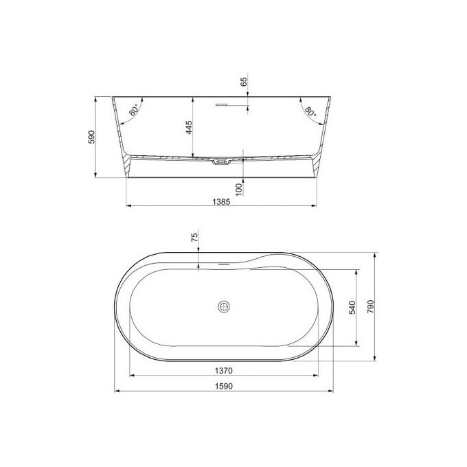 Каменная ванна Roca Raina A248466000 (159x79 см, отдельностоящая, с сифоном), фото 10
