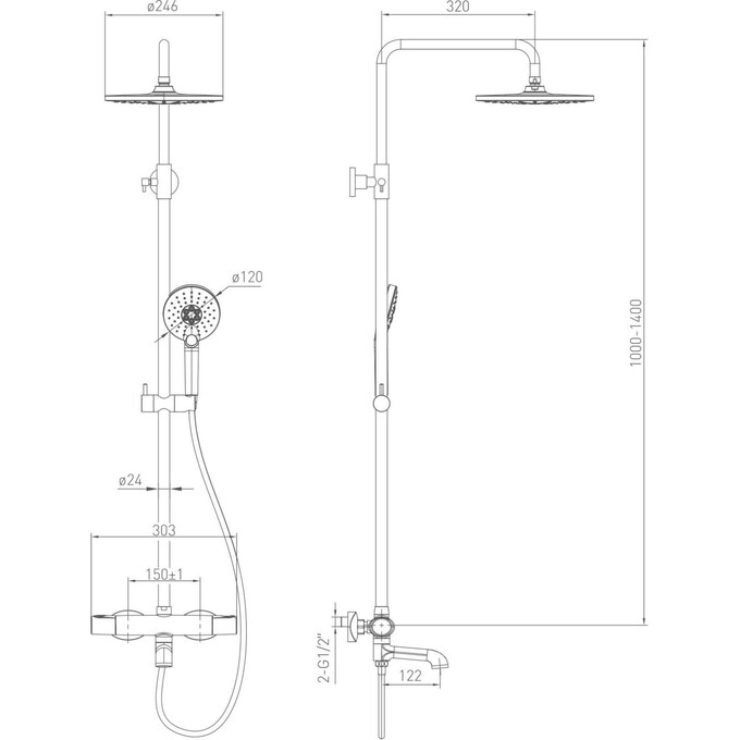 Душевая система с термостатом Volle Sistema E Chrome 1580.090601 (с изливом), фото 2